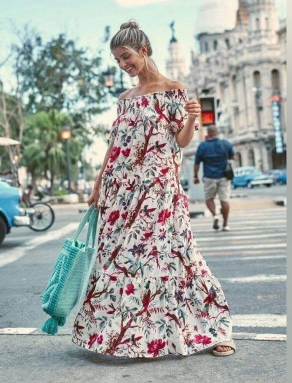 ✨ Guadalupe Momposina Raven Floral Cotton Boho Maxi Dress - One Size